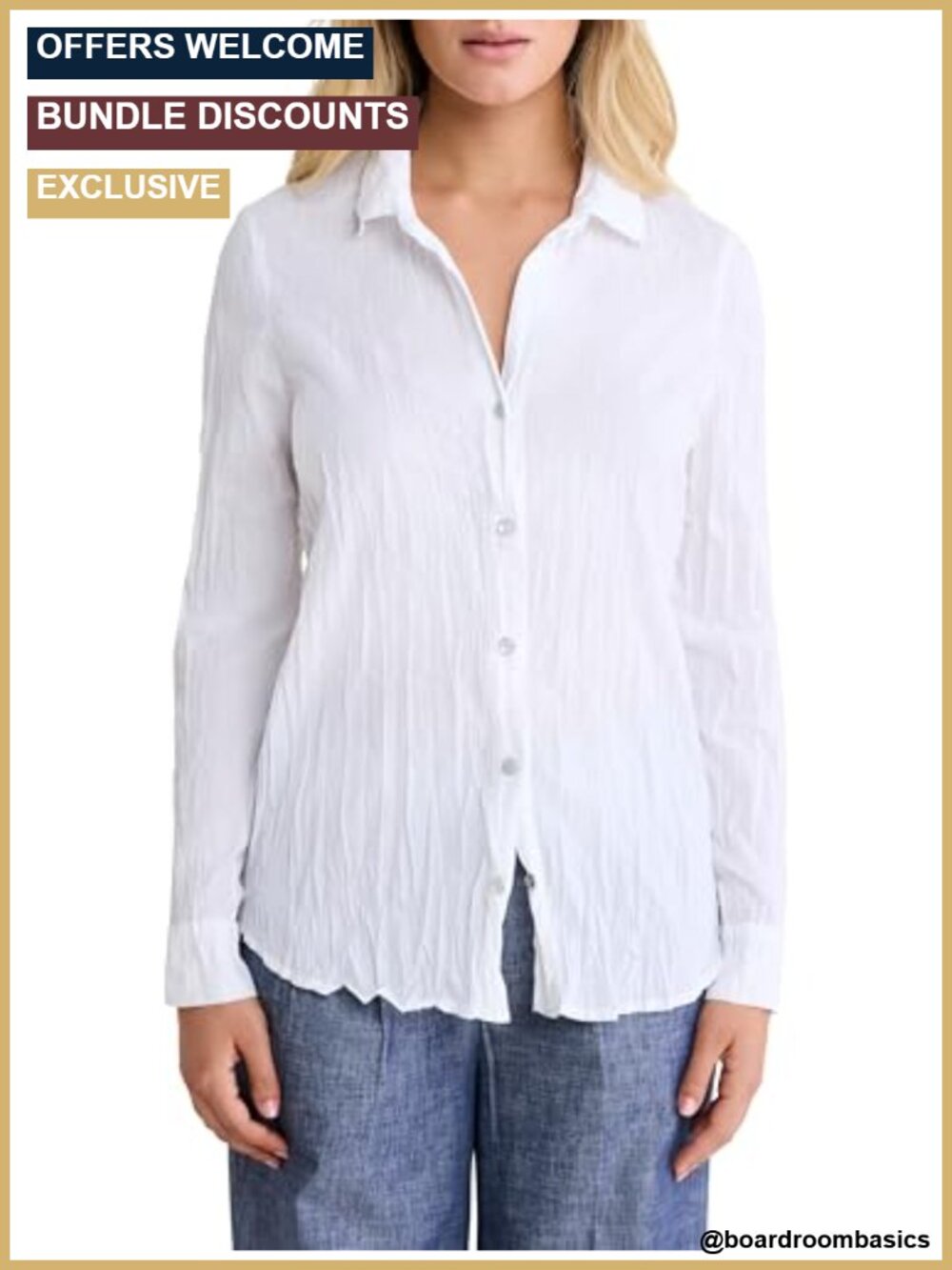 Crinkle Cotton Long Sleeve Snap-Front Button Down Shirt